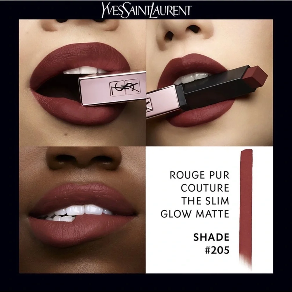 YVES SAINT LAURENT ROUGE PUR COUTURE THE SLIM GLOW MATTE N°205 SECRET ROSEWOOD - Picture 4 of 5
